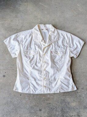 Vintage Esprit White Button Front Collared Short Sleeve Work Shirt large